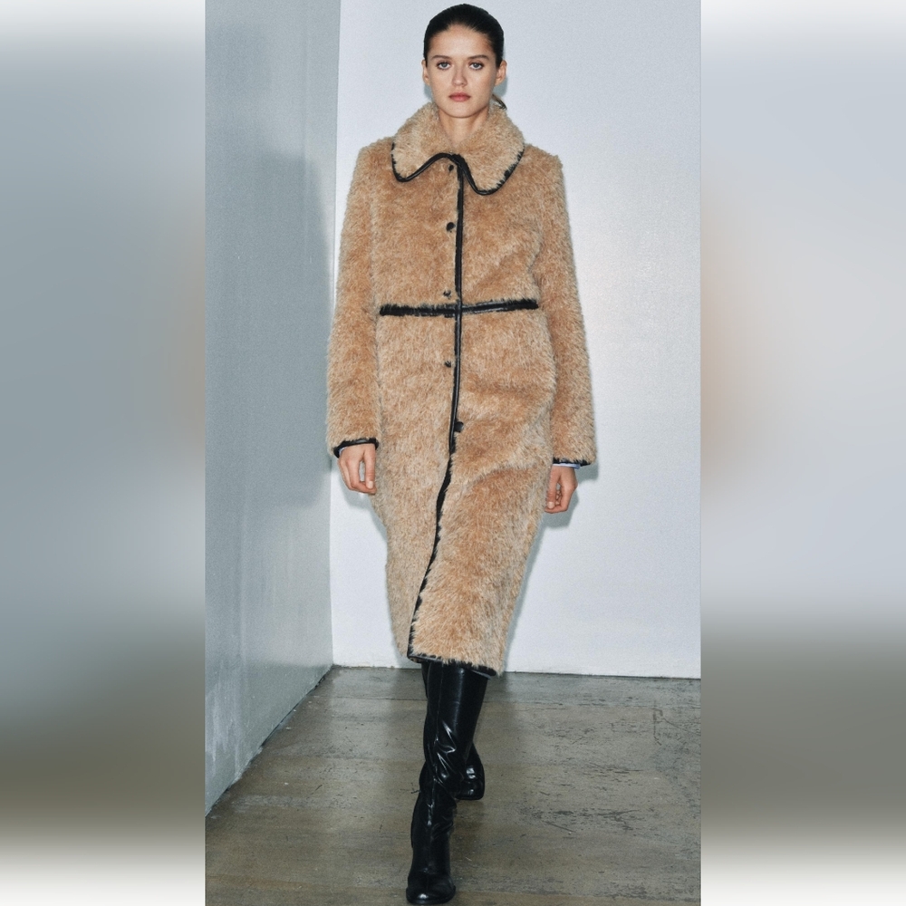 ZARA LIMITED EDITION LIGHT BROWN FLEECE LONG COAT ❤️❤️❤️ - Picture 2 of 8